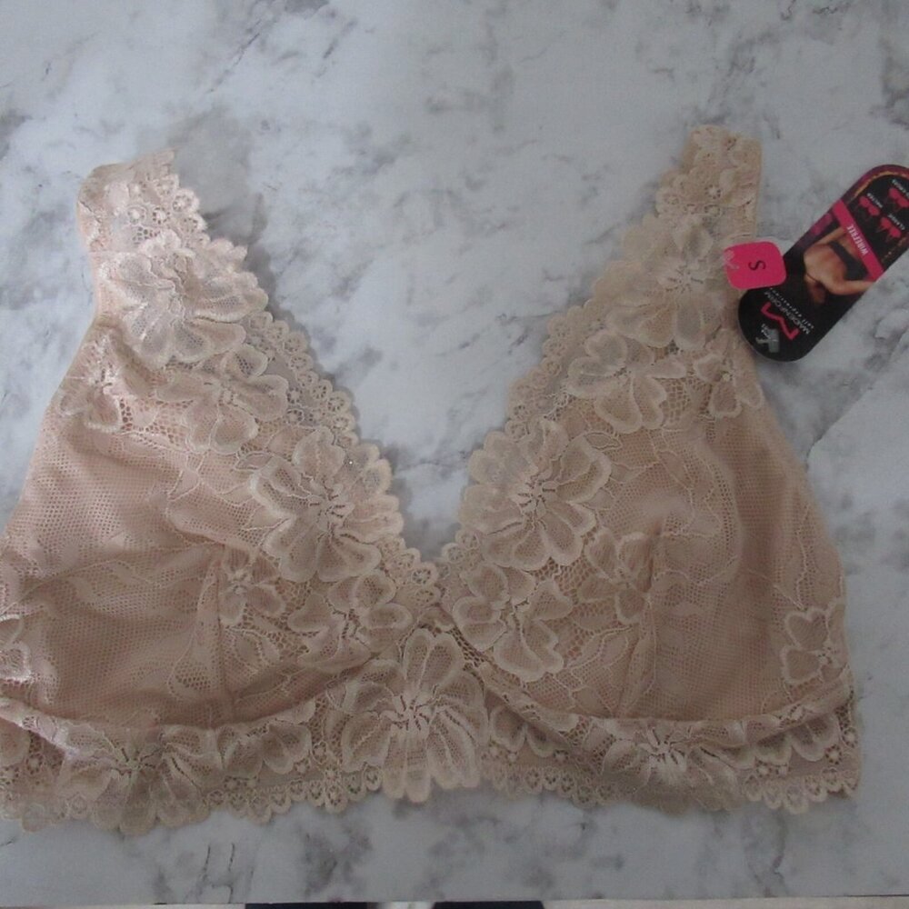 New Maidenform Bralette S Small Beige‎ Tan Lace SE1183 Wirefree Multiway